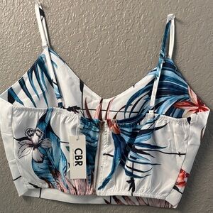 CBR Women's Floral Print Camisole - White and Blue